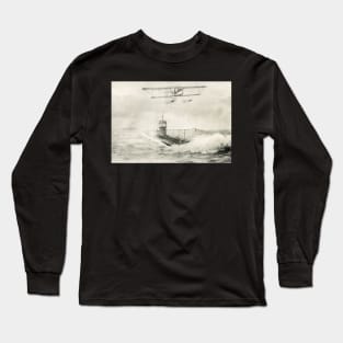 WW1 Floatplane & Submarine sea scene Long Sleeve T-Shirt